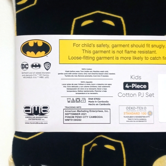 Batman DC & WB 4-Piece Kids Cotton PJ Set. Yellow n Black SZ 2 Beog920 - Picture 5 of 6
